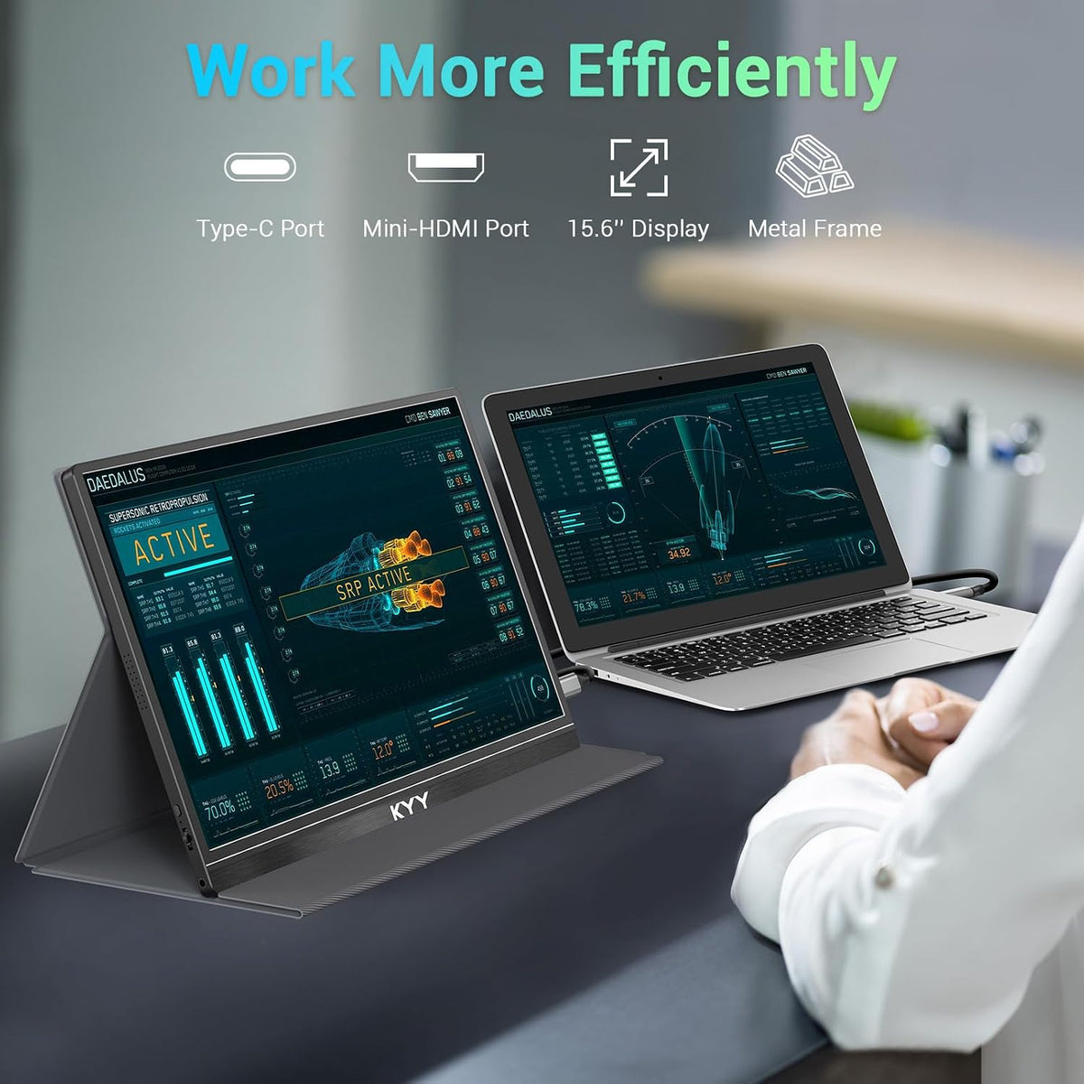 KYY Portable Monitor 15.6'' FHD 1080P USB C HDMI Gaming Monitor
