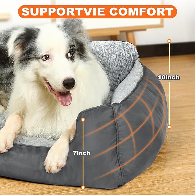 XL Dog Beds, Bolsters Dog Bed for Extra Large Dogs, High Back Pet Bed Big Pet Couch Sofa with Non-Slip Bottom, 39”x31”x9”, Grey