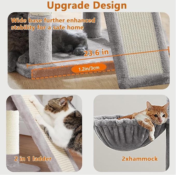 84.6" Multi-Level Tall Cat Tree Tower for Indoor Kitties Larger Cat Condo Furniture with Hammock Cozy Perches Sisal Scratching Posts XXL Pet House (84.6 inch Light Gray)