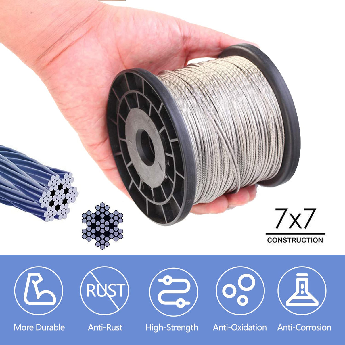Wire Rope Crimping Tool Kit, with 1/16-304 Stainless Steel Cable 165 ft (7x7 Strand Core), 100 Cable Ferrule Aluminum Loop Sleeve Stops (165ft Rope 100 Loop, Red, 1)