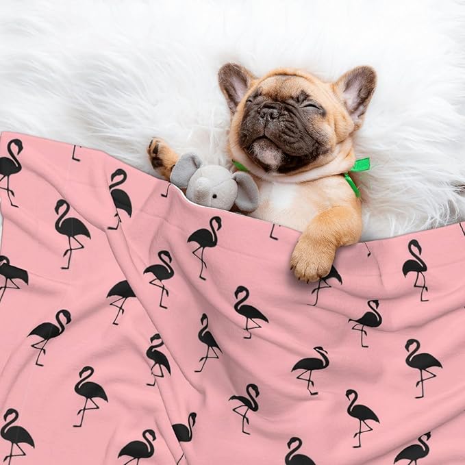 Reversible Dog Blanket for Beds Couches, Pink Flamingo, Double Sided Cat Blanket with Textured Dot Feel and Smooth Feel for Seasonal Comfort All Year