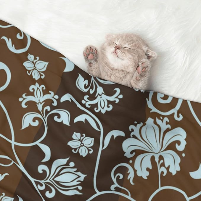 Vintage Floral Blanket for Dog Cat - Retro Light Blue Flower Throw Blanket 23x16 Pet Blanket for Couch Sofa Bed