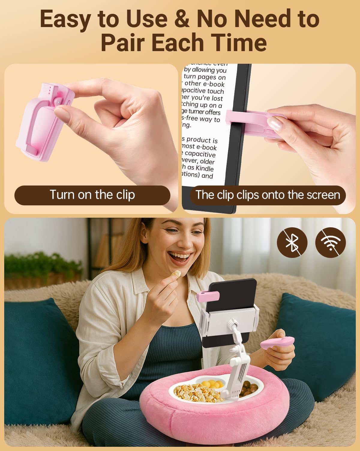 Pillow Stand & Remote Page Turner for Bed, Compatible with Kindle