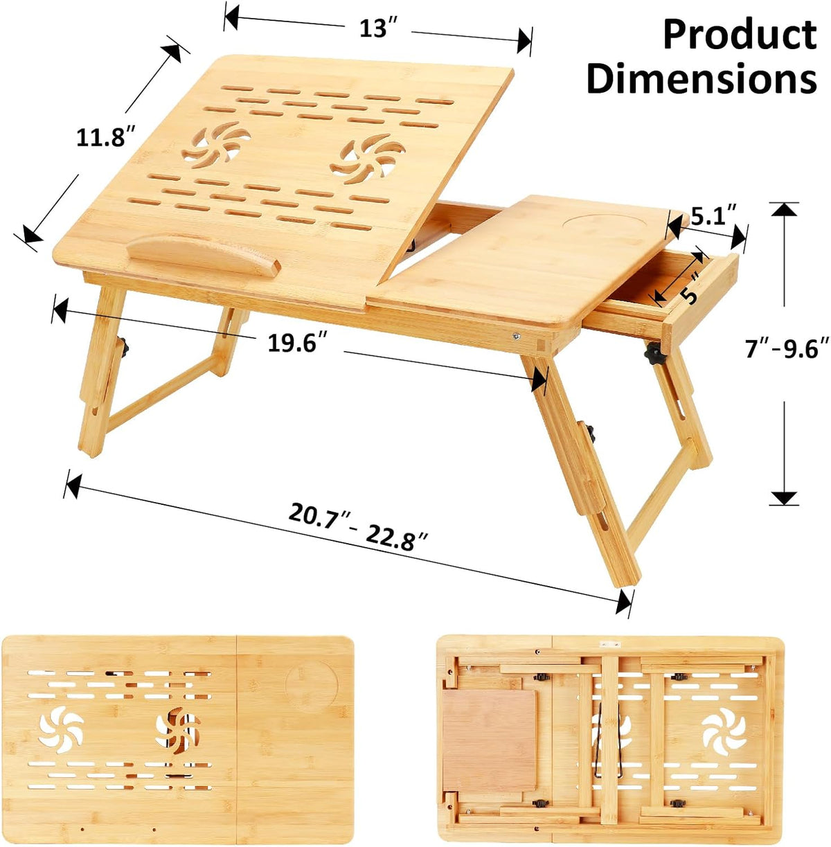 Laptop Desk for Bed, Foldable Bed Tray, Adjustable Angle & Height