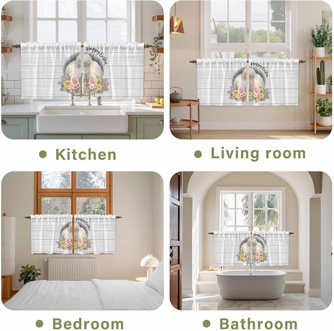 Easter Bunny Kitchen Tier Curtains 36 Inch Long 2 Panel Set, Rod Pocket Half