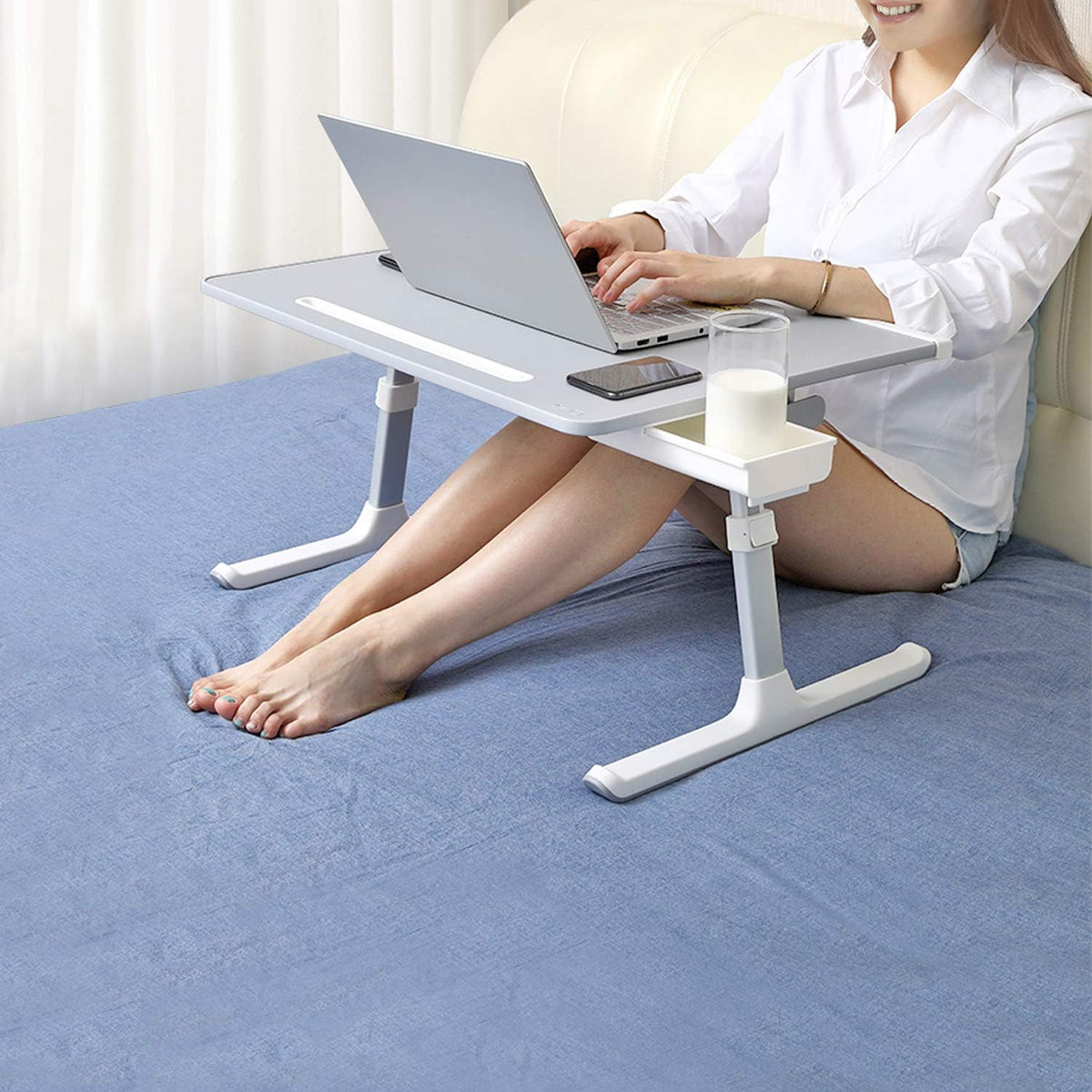 NEARPOW XXL Bed Table Tray, Adjustable Laptop Lap Desk for Couch, Black