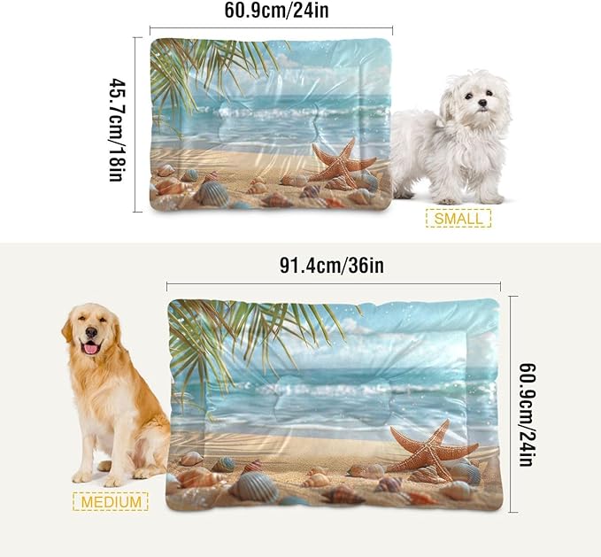 Sea Starfish Beach Dog Bed Cat Bed with Non-Slip Bottom, Kennel Bed Crate Soft Pet Bed Mattress Washable Pets Bed Pad for Small Medium Large Dogs Cats,18x24in