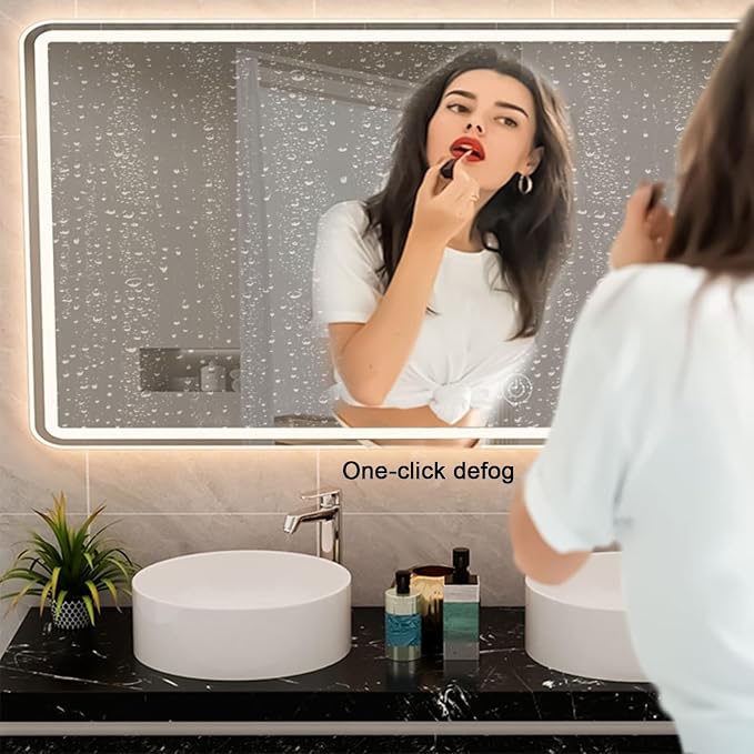 Smart Lighted Bathroom Mirror for Wall，Illuminated LED Bathroom Mirror，Lighted