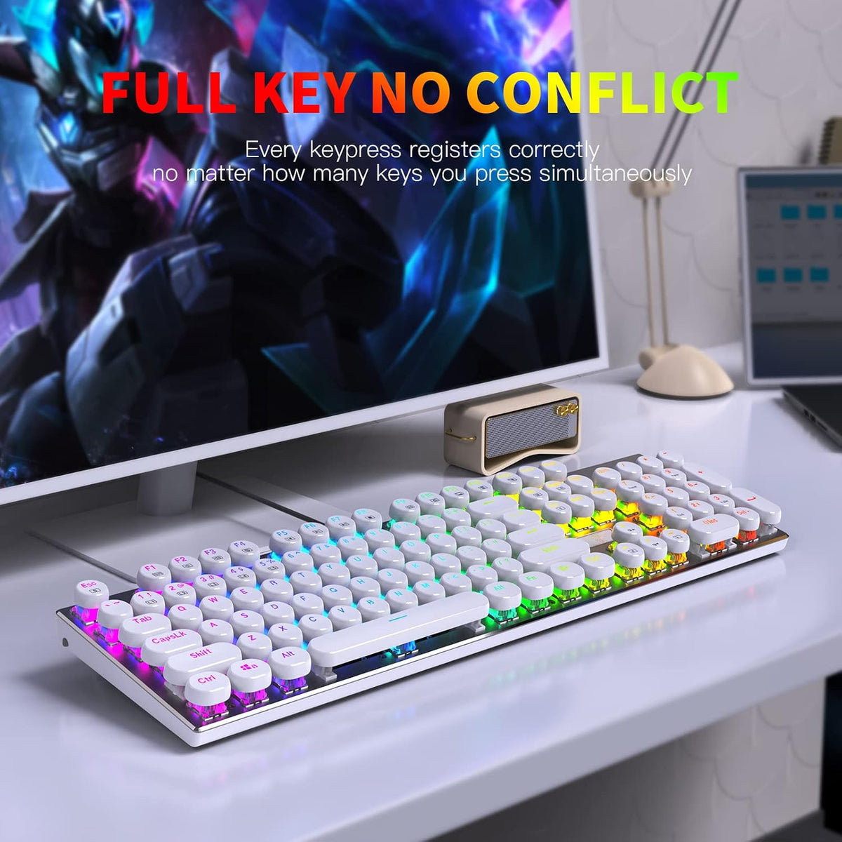 HUO JI E-Yooso Z-88 Wired Typewriter Style Mechanical Keyboard, White