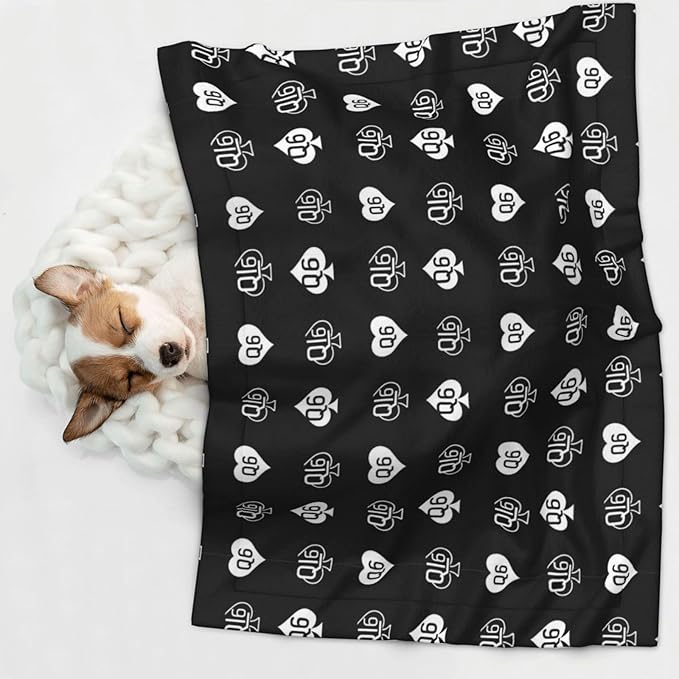 Double Sided Plush Pet Blanket with Cozy Dot Texture and Smooth Reverse, Golden Queen of Spades Printed Black, Reversible Throw for Dogs Cats on Couches Beds Crates