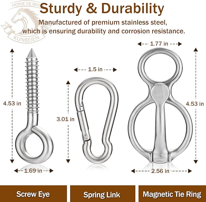 3PCS Horse Tie Ring, Safe Tie Horse Supplies, Humane Way Tie Ring, Magnetic Ring for Tying and Retracting, Helps Horse Pull Back and Releases Stress from The Horse