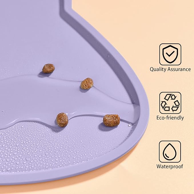 Cat Food Mat, Silicone Pet Feeding Mat for Floor Non-Slip Waterproof Dog Water Bowl Tray Cushion (17" x 10", Periwinkle Blue)