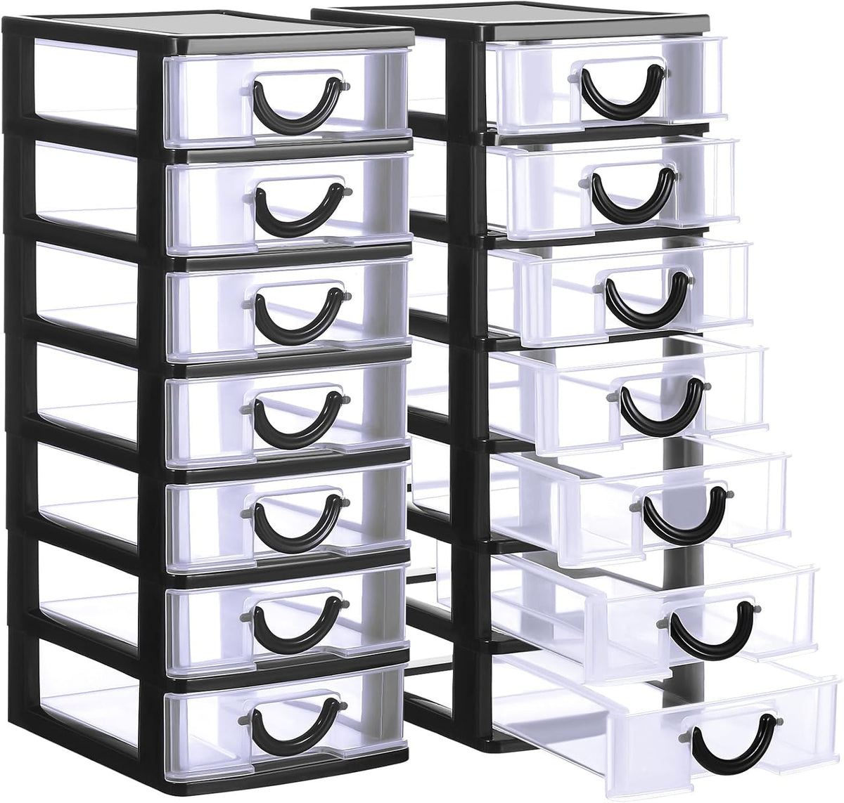 Thyle 2 Pcs Small Parts Organizer Drawers Stackable 7-drawer Box, Black