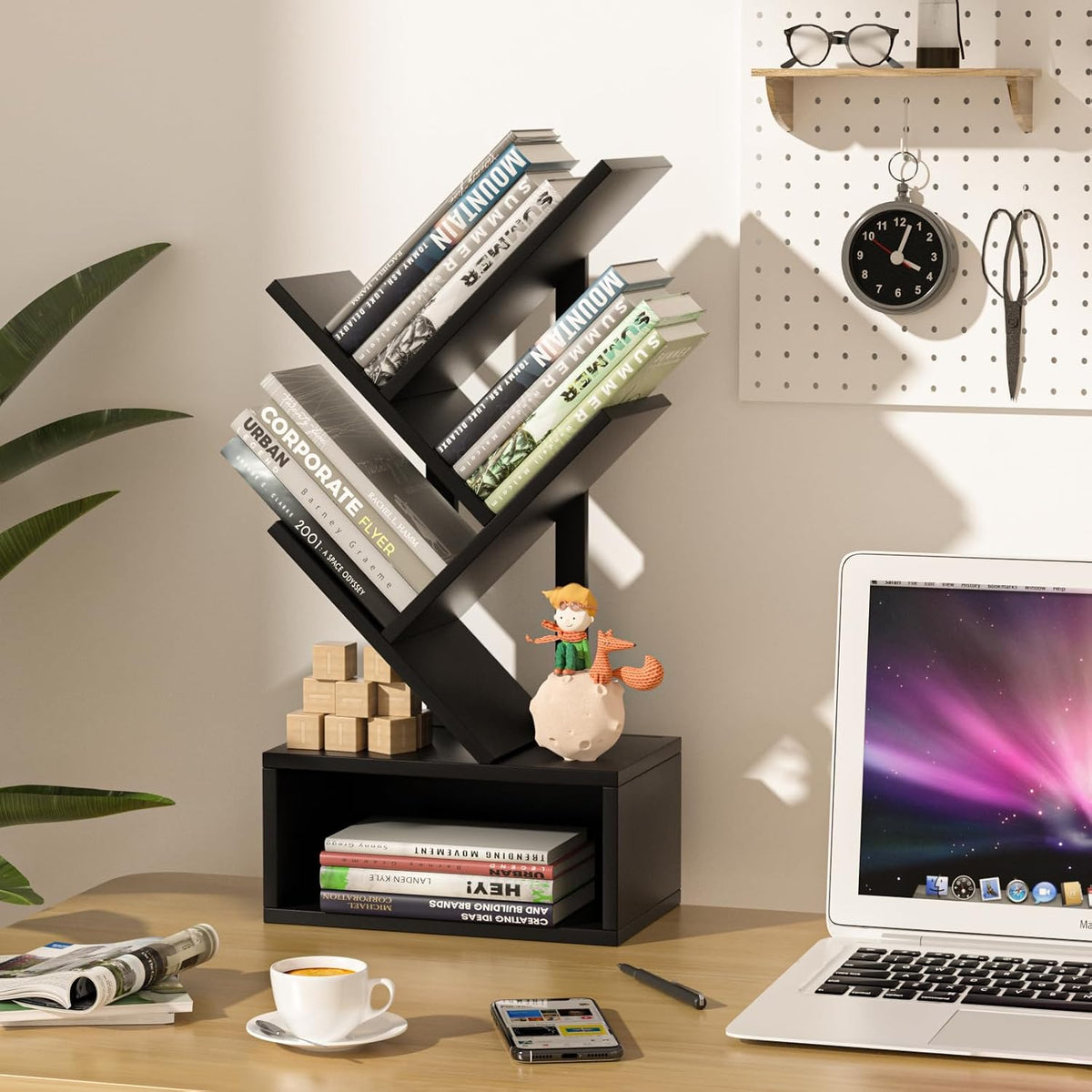 SHEEPAM 5 Tier Tree Book Case, Small Bookshelf with Shelf