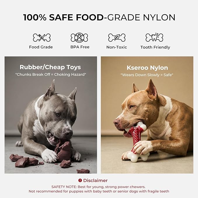 2-Pack Indestructible Dog Toys for Aggressive Chewers: Beef Flavored Hard Nylon Bone Chew Toys, Tough Dog Chew Toys for Large Dogs, Dog Toys to Keep Them Busy for Medium Large Breed, Red
