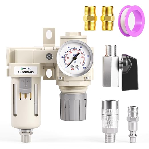 TAILONZ PNEUMATIC 3/8 Inch NPT 2 in 1 Air Filter Pressure Regulator Combo