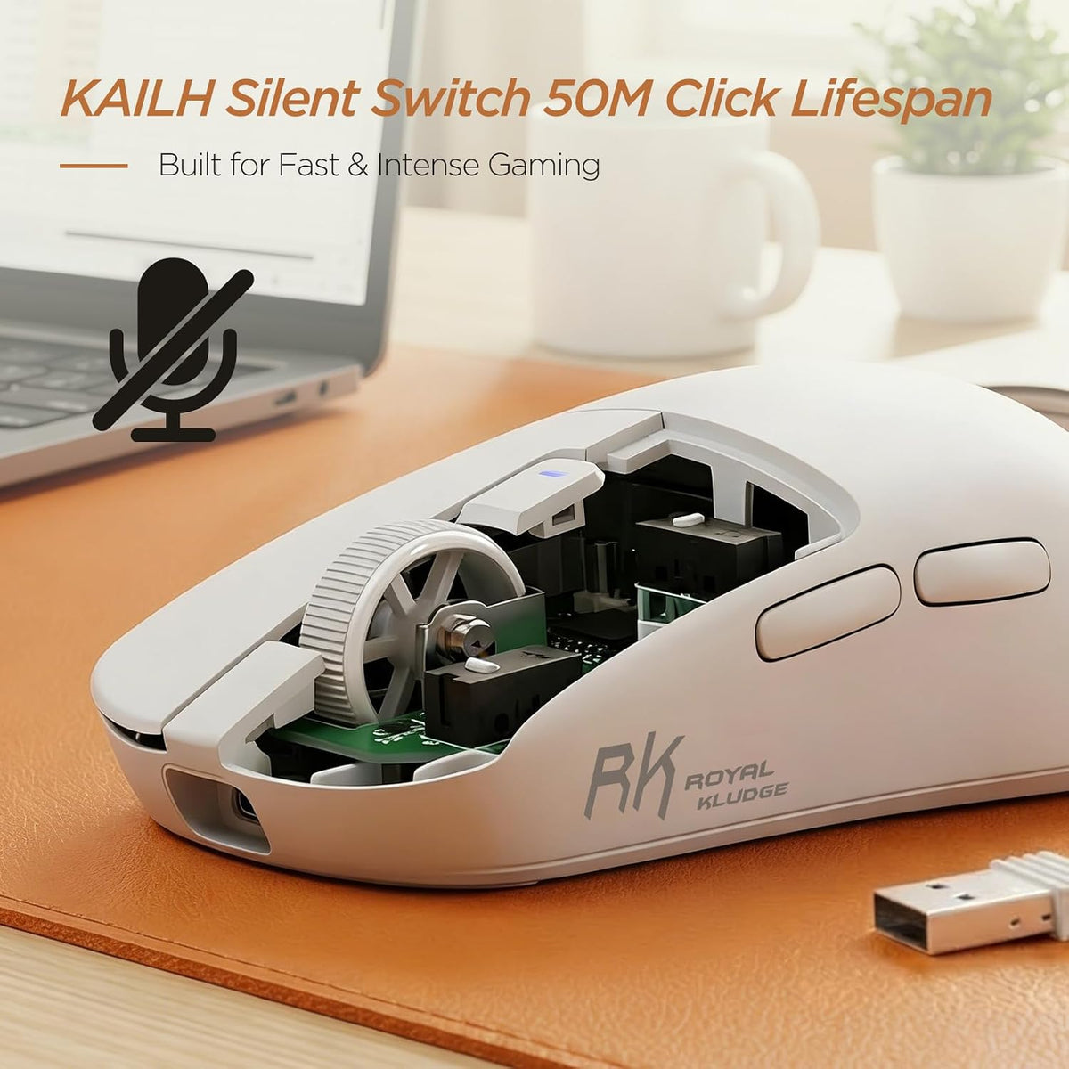 RK ROYAL KLUDGE MO3 Wireless Gaming Mouse, 48g Lightweight PC Mice, White