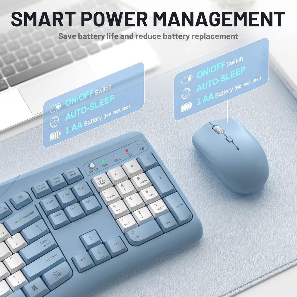 Wireless Keyboard and Mouse Combo Silent for Office,Ergonomic Curved Design