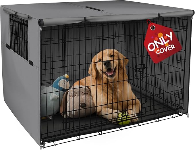 Explore Land Dog Crate Cover Heavy Duty Polyester Pet Kennel Sunshade Universal Fit for 48 inches Wire Cage (Grey)