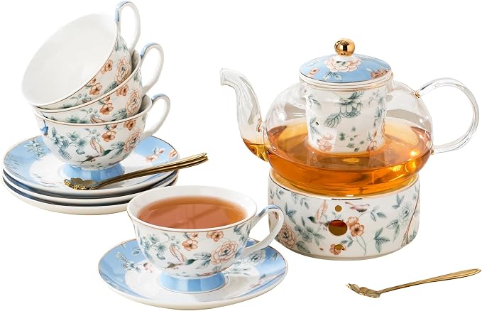 Jusalpha Porcelain Tea Set, 4 Cups and Saucers