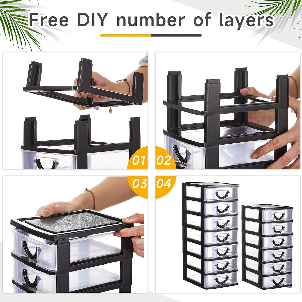 Thyle 2 Pcs Small Parts Organizer Drawers Stackable 7-drawer Box, Black