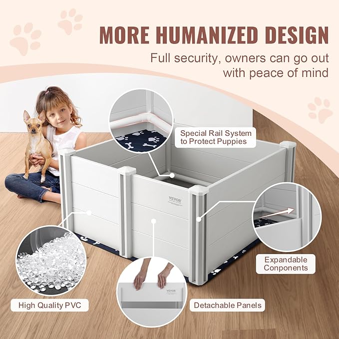 VEVOR Whelping Box for Dog, 38.6 x 38.6 x 18.1in Whelping Pen for Puppies, Dog Birthing Box with Rails and Washable Pee Pad, Whelping Box for Medium Breed Dogs, White