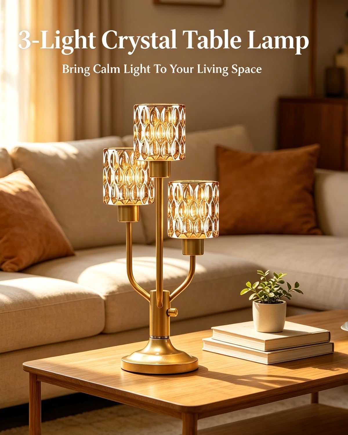 Lightdot Mid Century Modern Table Lamp Glod Glass Dimmable 3 Bulbs Included