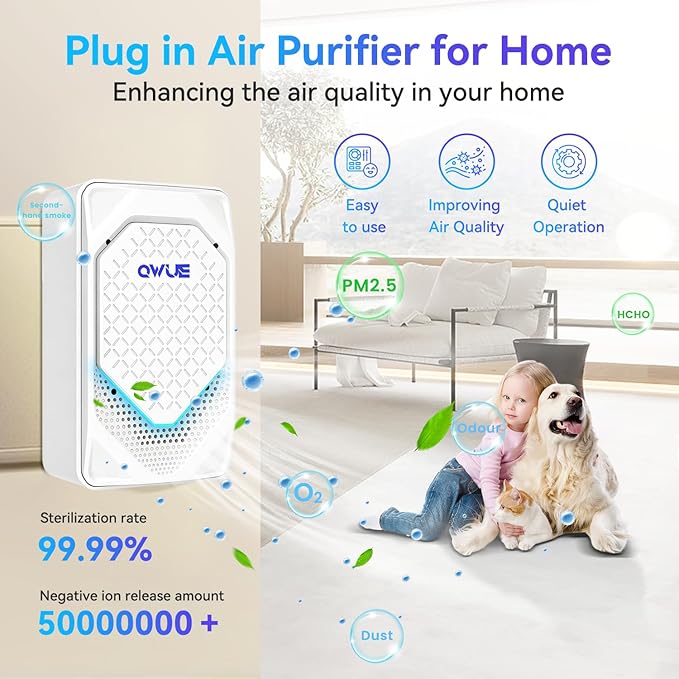 Plug in Air Ionizer 6-Pack, Negative Ion Air Purifier Plug In, Mini Filterless Air Freshener Quiet Air Cleaner Portable Air Purifiers Odors Smoke for Home Office, Bedroom, Bathroom