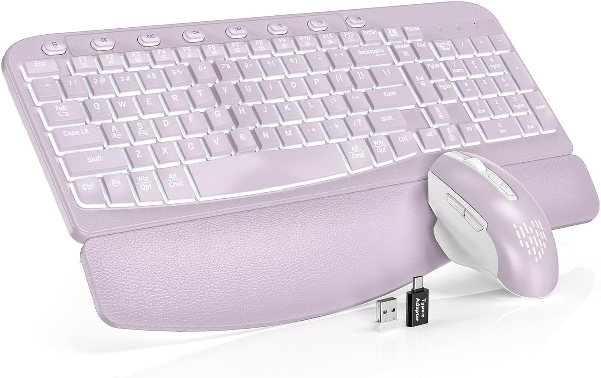 SABLUTE Wireless Keyboard and Mouse Combo, Ergonomic Wave with Wrist Rest