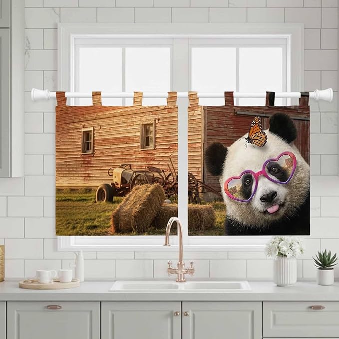 Farm Panda Kitchen Curtains 36 Inch Length, Small Window Curtains Tab Top