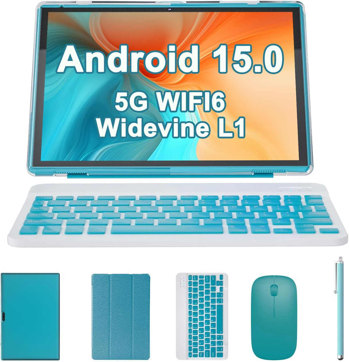 Android Tablet 2 in 1 with Keyboard Case Mouse Stylus, 10 inch Tablet Android 15 Tablets PC, 8GB RAM+32GB ROM Support 1TB Expandable, 6000mAh Battery 10.1" Tableta 2MP+8MP Dual Camera WiFi-6 Tablets