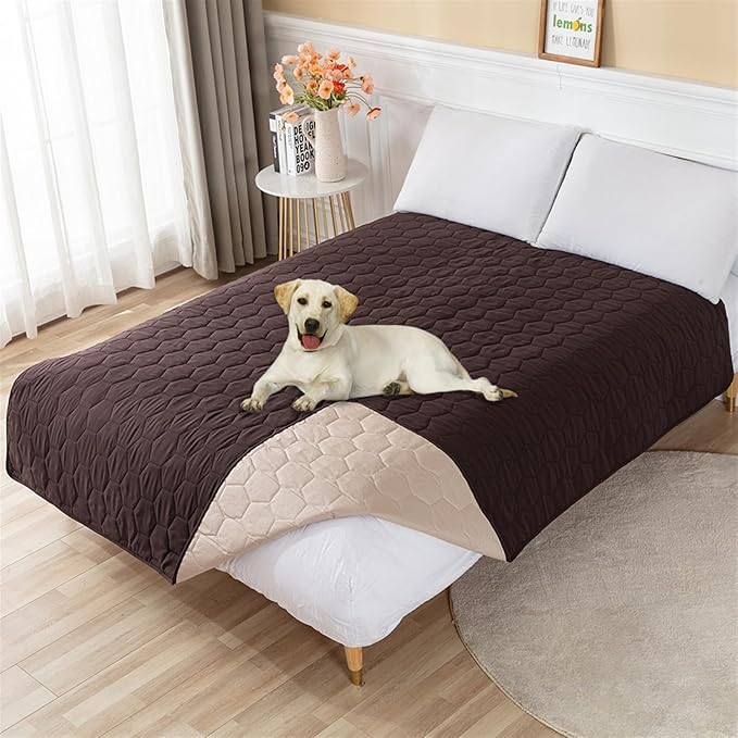 GIBZ Waterproof Dog Bed Cover Anti Slip Pet Furniture Protector Washable Blanket Large Soft Quilted Mat, Coffee, 75x180cm