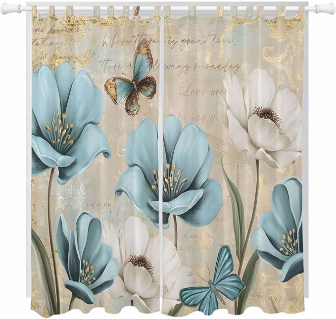 Spring Flowers Living Room Curtains 84 Inch Length, Window Curtains Tab Top