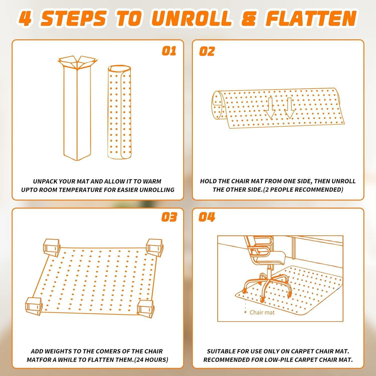 Office Chair Mat for Carpeted Floors, Desk Mats 48"X30" for Rolling Desk on Low Pile Carpets, Small Computer Gaming Plastic Floor Mats for Office Chair on Carpet, Easy Glide Without Curling