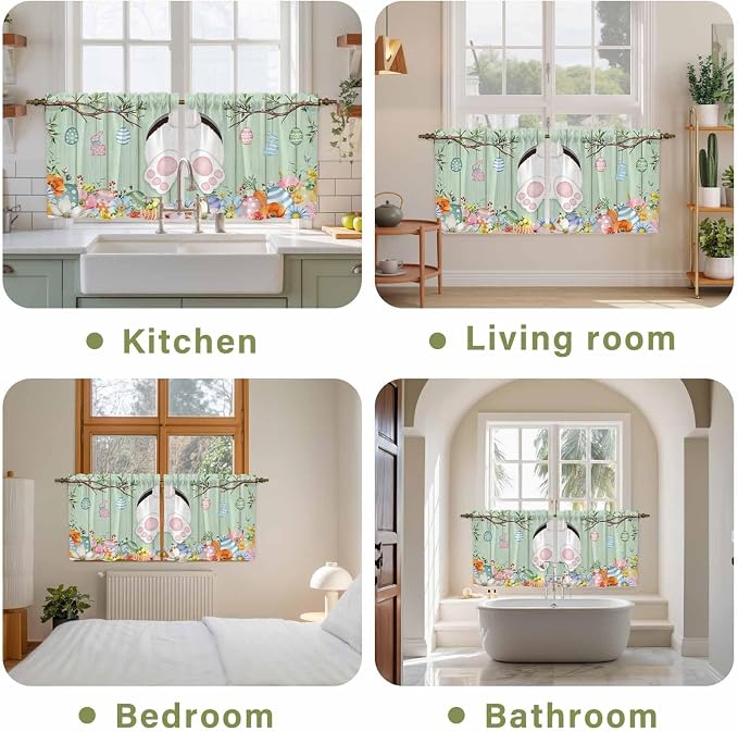 Easter Kitchen Tier Curtains 36 Inch Long 2 Panel Set, Rod Pocket Half Window