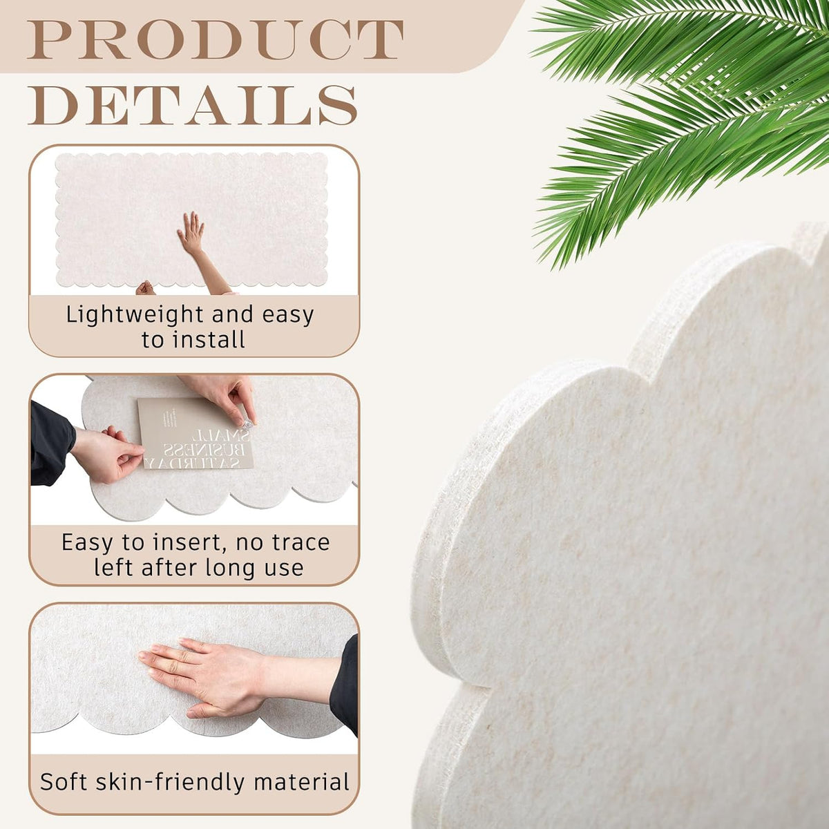 Mooliwe Scalloped Felt Bulletin Cork Board Foldable Beige 96 x 48 Inch