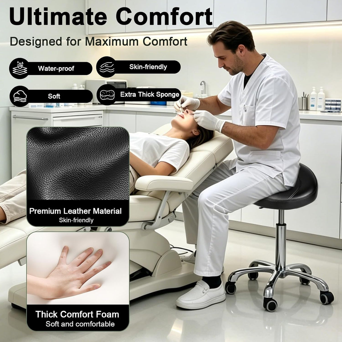 Ergonomic Saddle Chair,Heavy-Duty Rolling Stool with Wheels
