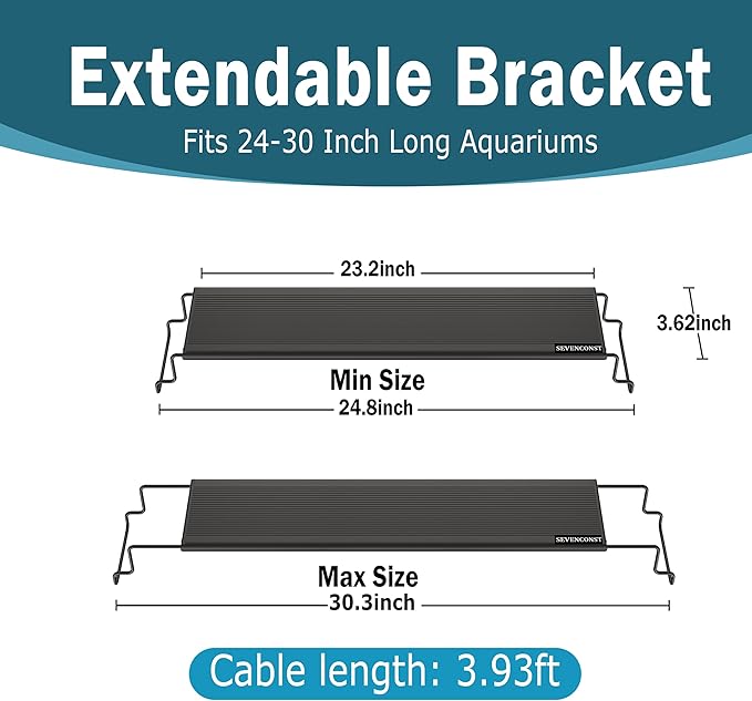 24/7 Mode LED Aquarium Light for 24-30 Inch Plant & Fish Tank, IP68 Full Spectrum Light, Sunrise-Daylight-Moonlight, White Red Green Blue Pink LEDs with Extendable Brackets for Freshwater