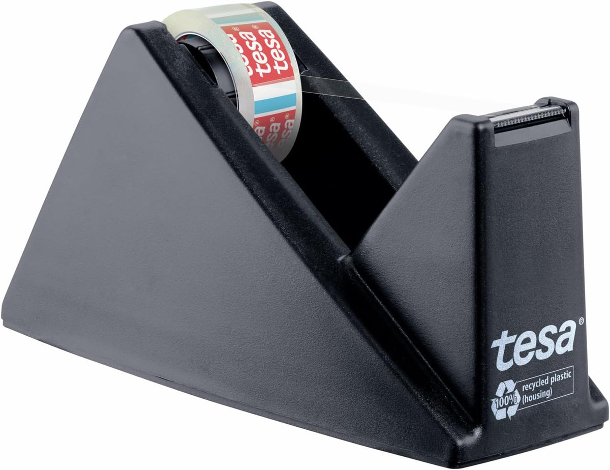 tesafilm Desk Dispenser for Adhesive Tape- Black Includes 1 roll of tesafilm Eco and Clear 10 m x 15 mm