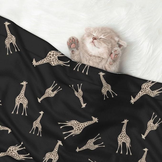 Two Sided Plush Pet Blanket for Crates Carriers Home Use, Giraffe Leopard Print On Black, Reversible Throw with Cozy Dot Fabric and Silky Reverse for Small Large Pets