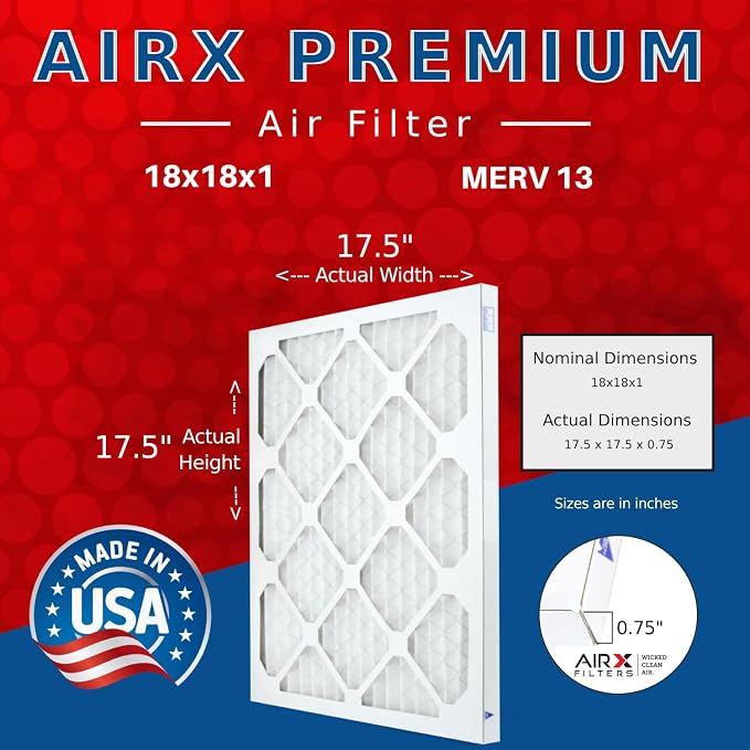 AIRX FILTERS WICKED CLEAN AIR. 18x18x1 Air Filter MERV 13 Electrostatic Pleated