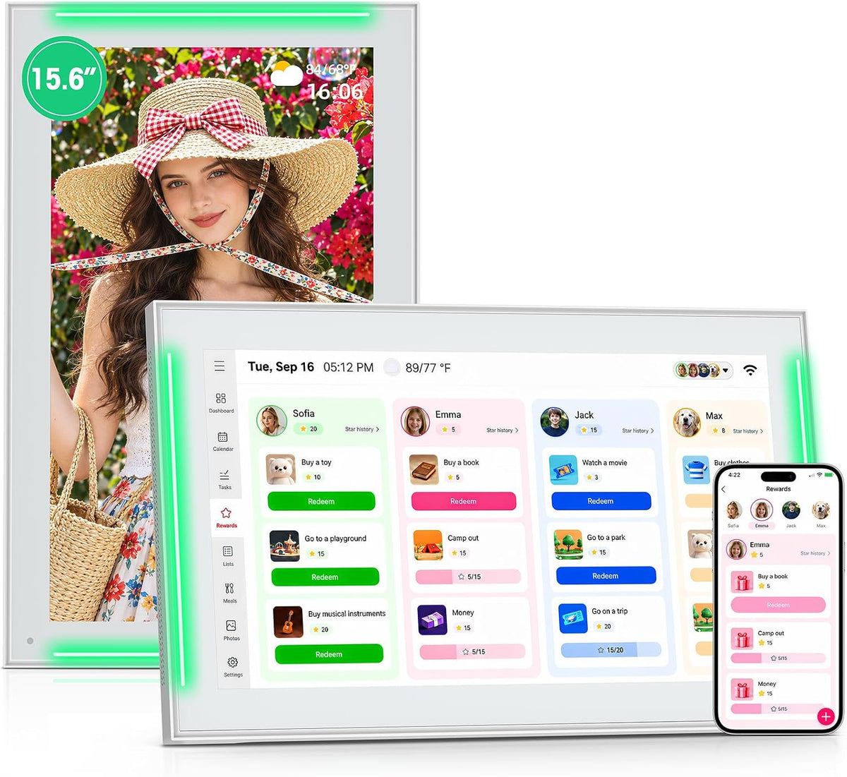 NGTeco 15.6" Digital Calendar, No-Subscription, Smart Family Wall Planner with Calendar Sync, for Schedules, Meal Planning, Photo Display, Desk & Wall Mount | Gift for Women, Men & Families