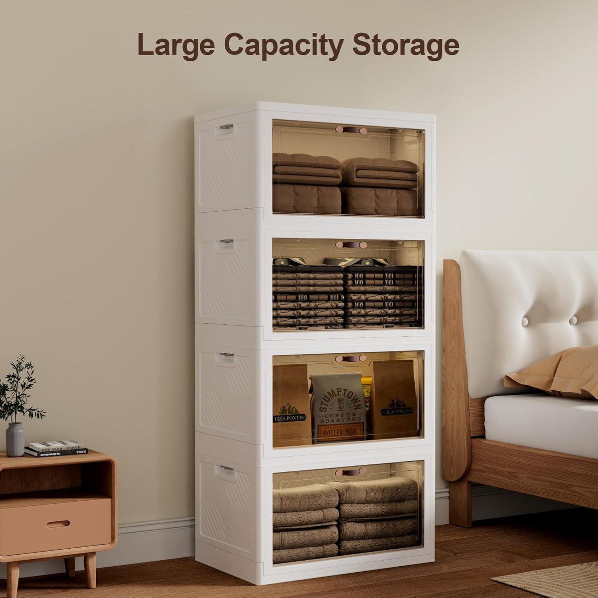JOYMOOP 198 Qt Stackable Storage Bins with Lids, Closet Organizers and Plastic Storage Drawers for Home, 3 Pack Cubes