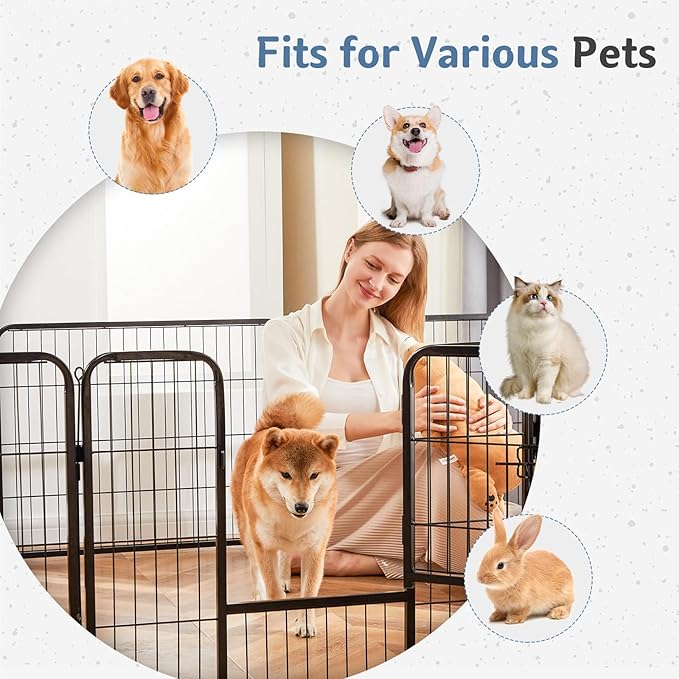 DUMOS Dog Playpen Indoor, Metal 32 Inch 12 Panels Foldable Pet Fence with Door, Outdoor Small Medium Large Dog Puppy Portable Exercise Play Pen for RV Camping, Trips, Play Yard
