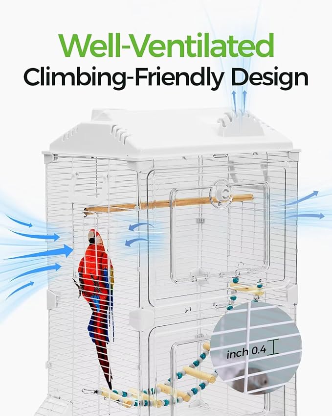 Clear View Bird Cage, Indoor & Travel Small Birdcage for Parakeet, Parrot, Budgies, Cockatiels, Canary |Easy Clean Safe Materials|