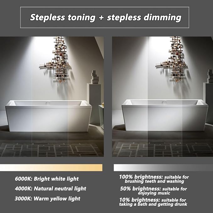 Irregular Bathroom Mirror with LED Light, Wall Mounted Mirror with Demister Pad