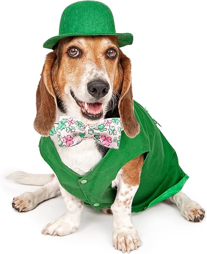 Lionheart glory Dog Bow Collar St. Patrick's Day Dog Collar for X-Small Dogs, Adjustable Green Collars Lucky Clover Shamrock Dog Collar with Bowtie Puppy Collar Bows