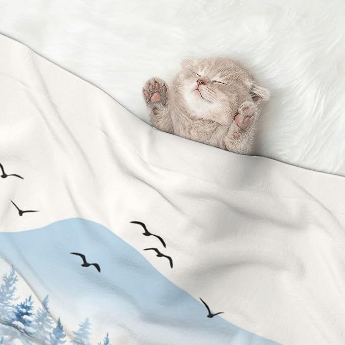 Misty Mountain Throw Blanket - Winter Trees Blanket for Dog Cat Snowy Pet Blankets 23x16 for Couch Sofa Bed