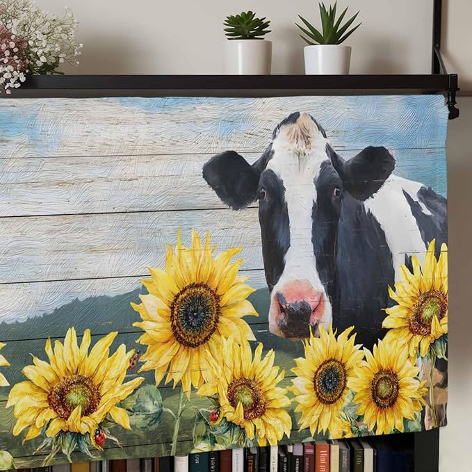 Cow Sunflowers Curtain Valances