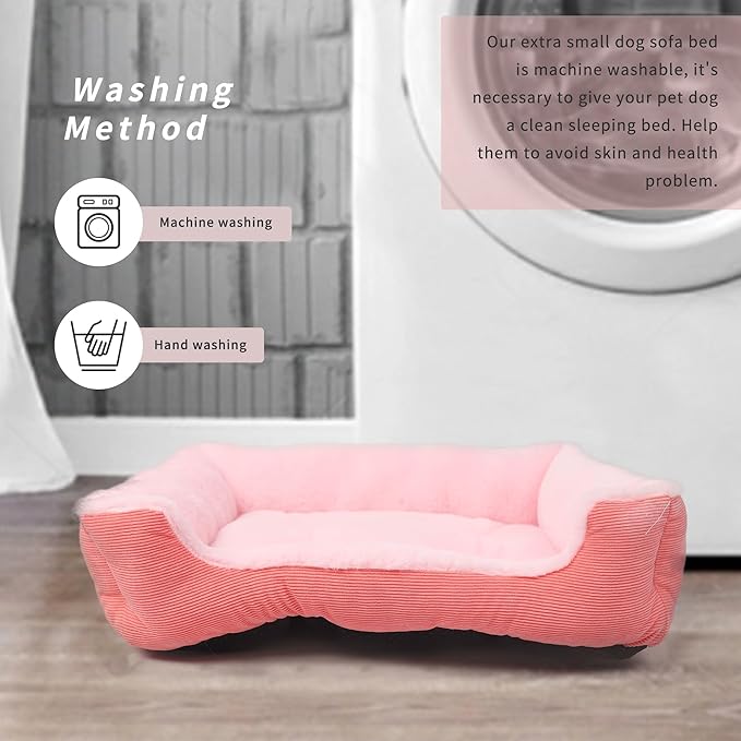 Dog Bed with Sides Small Washable Rectangle Pet Sofa Bed for Small Dogs Cats Comfy Bolster Beds Premium Soft 20x19x6